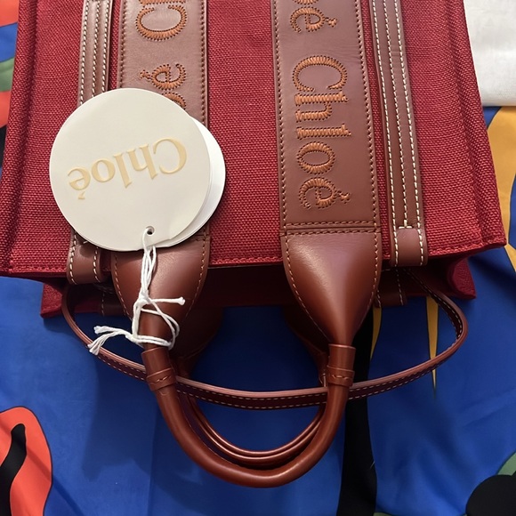 Chloe Woody Small Tote With Strap Dark Red Wine New With Tag n Dust Bag - Picture 11 of 11